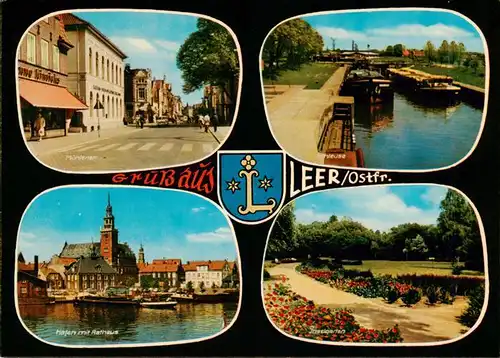 AK / Ansichtskarte 73925056 Leer_Ostfriesland Muehlenstrasse Schleuse Hafen Rathaus Inselgarten