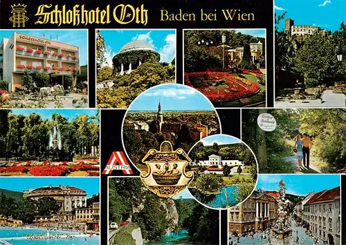 AK / Ansichtskarte  Baden__Wien_AT Schlosshotel Oth Park Schloss Schwimmbad Panorama Ortspartie Waldweg