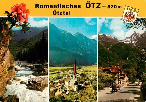 AK / Ansichtskarte  oetz_Tirol Wildwasser Fliegeraufnahme mit Kirche Dorfstrasse mit Pferdekutsche