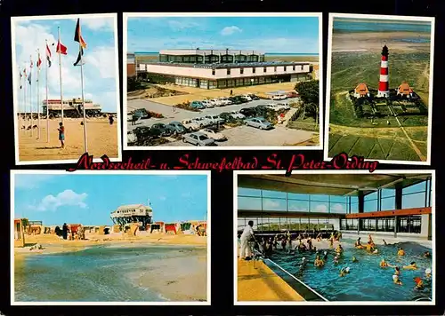 AK / Ansichtskarte  St-Peter-Ording Fahnenplatz Strand Hotels Leuchtturm Hallenbad