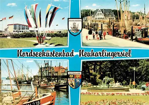 AK / Ansichtskarte 73925184 Neuharlingersiel Nordseekuestenbad Fischereihafen Park Brunnen