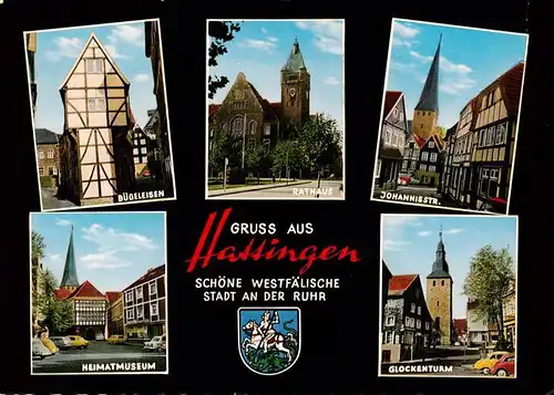 AK / Ansichtskarte 73925262 Hattingen__Ruhr Buegeleisen Rathaus Johannisstrasse Heimatmuseum Glockenturm
