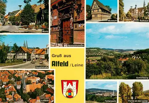 AK / Ansichtskarte 73925360 Alfeld_Leine Markt Hauptstrasse Fliegeraufnahme Heimatmuseum Rathaus Schlehberg Teilansicht Leinepartie