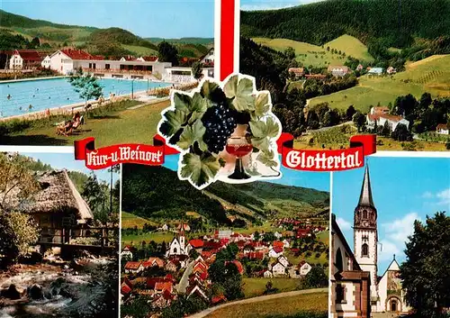 AK / Ansichtskarte 73925361 Glottertal_Schwarzwald Schwimmbad Wildwasser Panorama Kirche