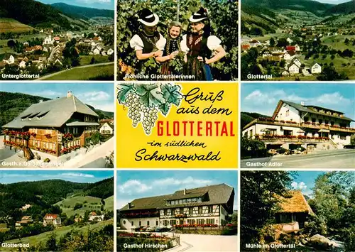 AK / Ansichtskarte 73925362 Glottertal_Schwarzwald Panorama Glottertaelerinnen Gasthaus zum Goldenen Engel Glotterbad Gasthof Hirschen Gasthof Adler Muehle im Glottertal