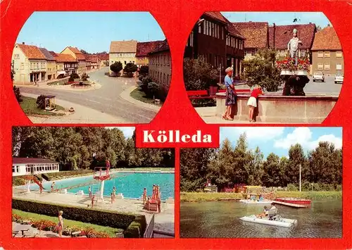 AK / Ansichtskarte 73925379 Koelleda Markt Wipertusbrunnen Schwimmbad Gondelteich