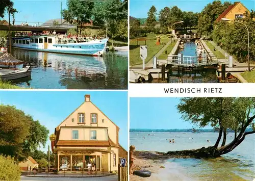 AK / Ansichtskarte  Wendisch_Rietz Am Scharmuetzelsee Fahrgastschiff Schleuse Seepartie Geschaeftshaus