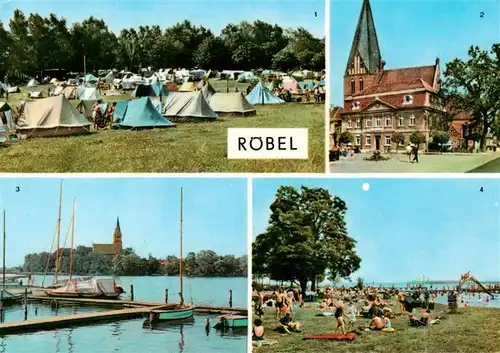 AK / Ansichtskarte 73925402 Roebel_Mueritz Zeltplatz Rathaus Blick nach Roebel Badeanstalt