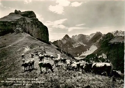 AK / Ansichtskarte  Weissbad_IR Hoher Kasten mit Staubern Hohe Haeuser Kreuzberge Altmann und Saentis Appenzeller Alpen Almvieh