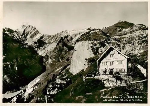 AK / Ansichtskarte  Ebenalp_1641m_AI Berggasthaus mit Altmann Saentis und Schaefler Appenzeller Alpen
