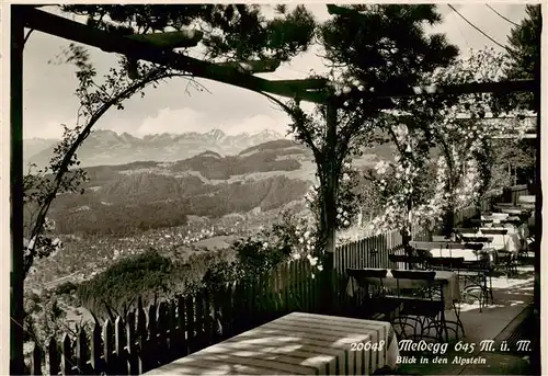 AK / Ansichtskarte  Meldegg_645m_Walzenhausen_AR Gaststaette Terrasse Blick in den Alpstein