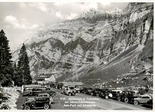 AK / Ansichtskarte  Schwaegalp_AR Restaurant und Talstation der Saentis Schwebebahn Autopark