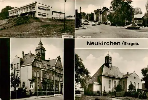 AK / Ansichtskarte 73925472 Neukirchen_Erzgebirge Kinderkrippe Karl-Marx-Strasse Rathaus Kirche