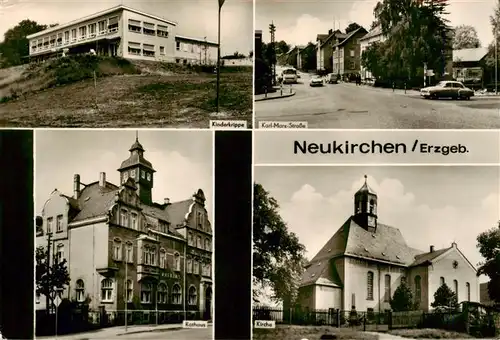 AK / Ansichtskarte  Neukirchen_Erzgebirge Kinderkrippe Karl-Marx-Strasse Rathaus Kirche