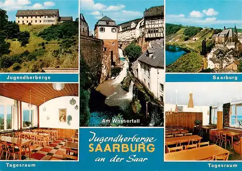 AK / Ansichtskarte 73925474 Saarburg_Saar Jugendherberge Tagesraum Wasserfall Ortsansicht