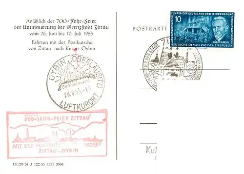 AK / Ansichtskarte 73925487 Zittau 700 Jahrfeier der Ummauerung der Grenzstadt Postkutsche Kuenstlerkarte