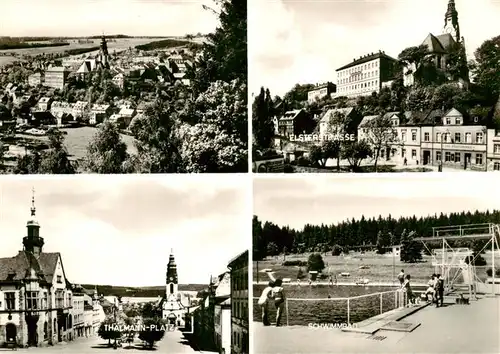 AK / Ansichtskarte  Adorf__Vogtland Stadtpanorama Elsterstrasse Thaelmann-Platz Freibad