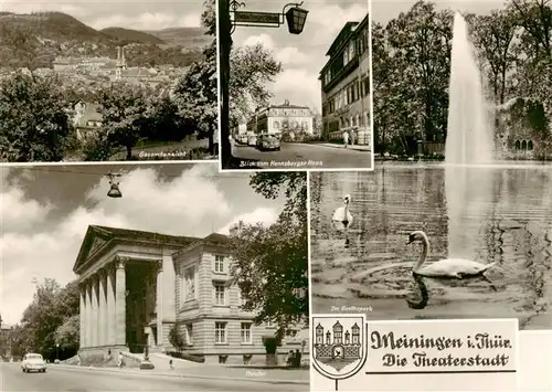 AK / Ansichtskarte  Meiningen_Thueringen Panorama Blick vom Hennerberger Haus Goethepark Theater