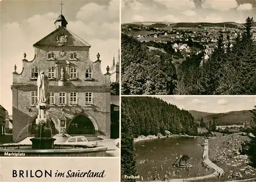 AK / Ansichtskarte  Brilon Marktplatz Panorama Freibad