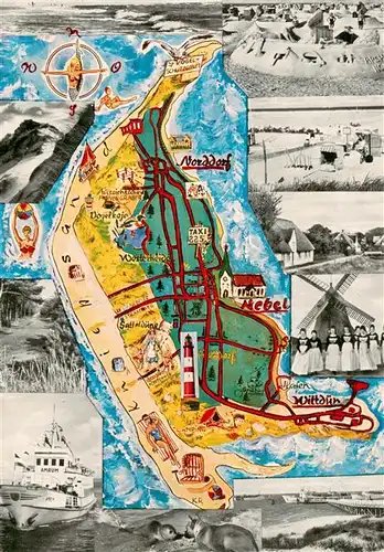 AK / Ansichtskarte  Amrum mit Norddorf Nebel Wittduen Strandpartien Muehle MS Amrum