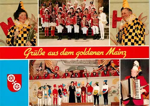 AK / Ansichtskarte 73926220 Mainz__Rhein Mainzer Husaren Garde Mainzer Trio Uniformierte der Garde Komite und Mainzelmaennchen