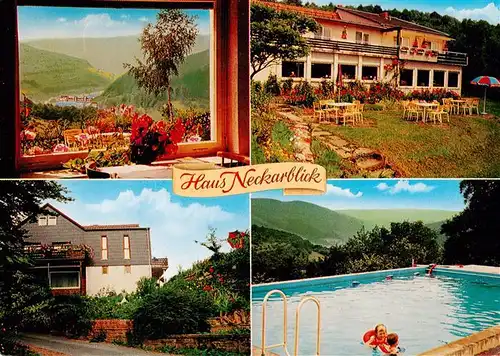 AK / Ansichtskarte 73926254 Eberbach_Baden_Neckar Hotel Pension Hoehencafe Neckarblick Panorama Schwimmbad