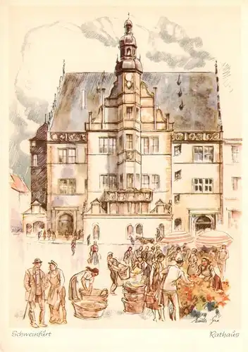 AK / Ansichtskarte 73926286 Schweinfurt_Main Rathaus Kuenstlerkarte