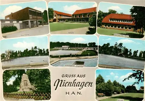 AK / Ansichtskarte 73926300 Nienhagen_Celle Sportheim Schule Laurentius Haus Schwimmbad Papenhorst Kriegerdenkmal Anlage