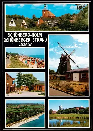 AK / Ansichtskarte  Holm_Schoenberg_Holstein Ortsansicht mit Kirche Muehle Strand Panorama