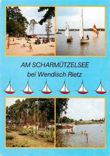 AK / Ansichtskarte 73926384 Wendisch_Rietz Partien am Scharmuetzelsee Strand Segeln Campingplatz