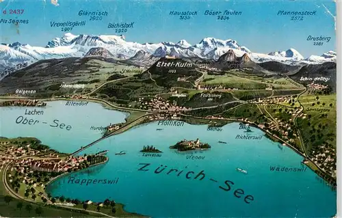 AK / Ansichtskarte  Zuerichsee_ZH Panoramakarte mit Ober See und Rapperswil