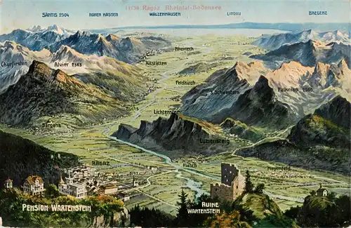 AK / Ansichtskarte  Ragaz_Bad_SG Rheintal Bodensee Pension Wartenstein Ruine Wartenstein Feldpost