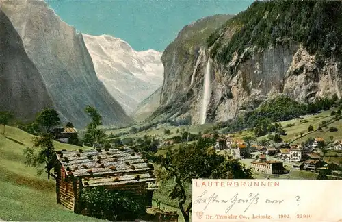 AK / Ansichtskarte  Lauterbrunnen_BE Panorama mit Wasserfall