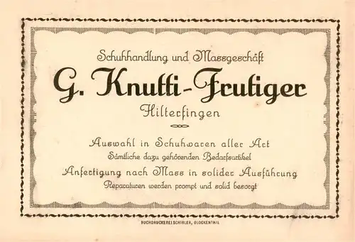 AK / Ansichtskarte  Hilterfingen_Thunersee_BE Schuhhandlung Knutti-Frutiger Visitenkarte