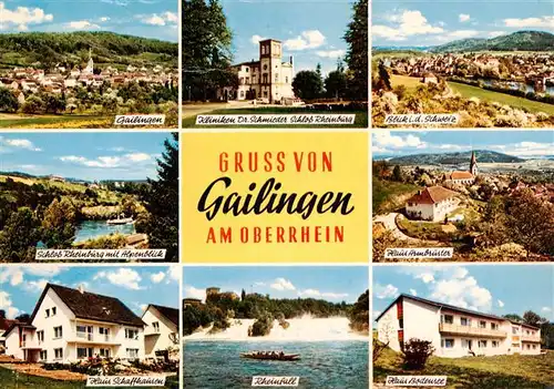 AK / Ansichtskarte 73926677 Gailingen_Singen_BW Panorama Kliniken Dr Schmieder Schloss Rheinburg Schweiz Alpenblick Haus Armbruster Haus Schaffhausen Rheinfall Haus Bodensee