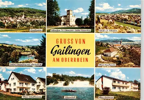 AK / Ansichtskarte 73926678 Gailingen_Singen_BW Panorama Kliniken Dr Schmieder Schloss Rheinburg Schweiz Alpenblick Haus Armbruster Haus Schaffhausen Rheinfall Haus Bodensee