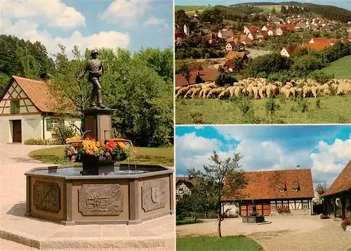 AK / Ansichtskarte 73926697 Muehlhausen_Hegau Brunnen und Backhaus mit Goeppelhaus und Moste Schafherde