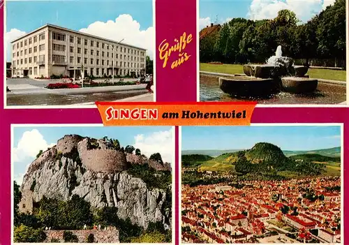 AK / Ansichtskarte 73926705 Singen_Hohentwiel Rathaus Brunnen Burgruine Fliegeraufnahme