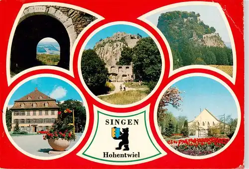 AK / Ansichtskarte 73926706 Singen_Hohentwiel Ruinendurchblick Schloss Enzenberg Hohentwiel Karlsbastion Hohenkraehen Scheffelhalle