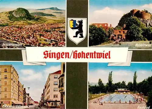 AK / Ansichtskarte 73926731 Singen_Hohentwiel Fliegeraufnahme mit Festungsruine Hohentwiel Ekkehardstrasse Aachbad