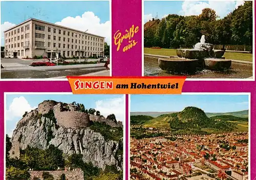 AK / Ansichtskarte 73926732 Singen_Hohentwiel Rathaus Brunnen Festungsruine Fliegeraufnahme