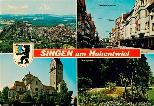 AK / Ansichtskarte  Singen_Hohentwiel Fliegeraufnahme mit Festungsruine Ekkehardstrasse Kirche Stadtgarten