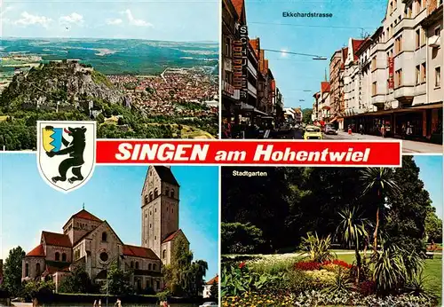 AK / Ansichtskarte  Singen_Hohentwiel Fliegeraufnahme mit Festungsruine Ekkehardstrasse Kirche Stadtgarten