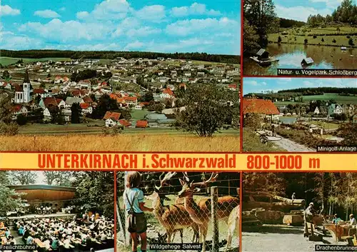 AK / Ansichtskarte 73926770 Unterkirnach Panorama Natur und Vogelpark Schlossberg Freilichtbuehne Wildgehege Salvest Drachenbrunnen