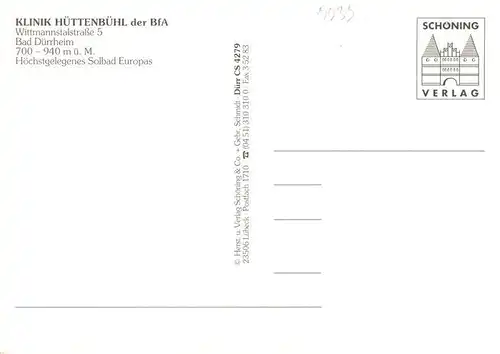 AK / Ansichtskarte  Bad_Duerrheim Klinik Huettenbuehl Fliegeraufnahme