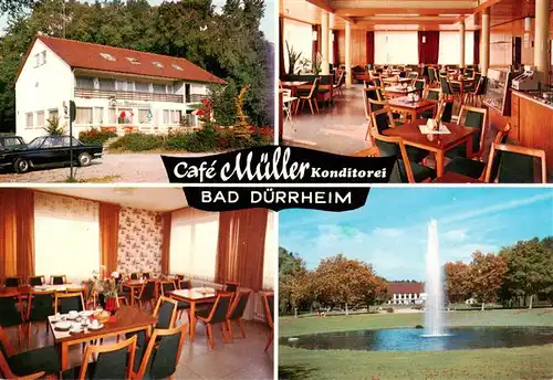 AK / Ansichtskarte  Bad_Duerrheim Cafe Mueller Konditorei Gastraeume Springbrunnen