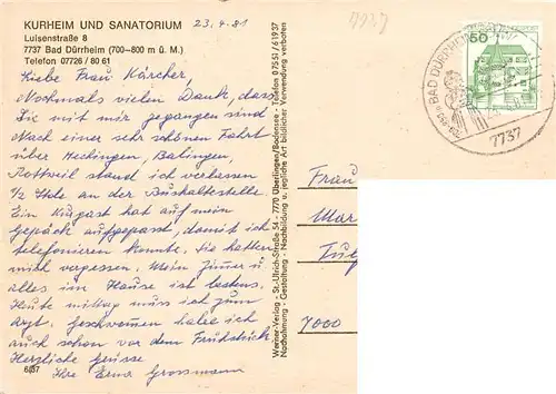 AK / Ansichtskarte  Bad_Duerrheim Kurheim und Sanatorium Zimmer Gastraum Hallenbad