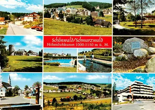 AK / Ansichtskarte 73926897 Schoenwald_Schwarzwald Orts und Teilansichten Schwimmbad Wassertreten Donauquelle Panorama
