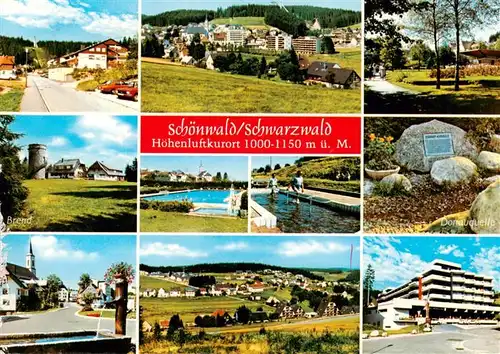 AK / Ansichtskarte  Schoenwald_Schwarzwald Orts und Teilansichten Schwimmbad Wassertreten Donauquelle Panorama