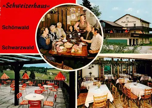 AK / Ansichtskarte 73926919 Schoenwald_Schwarzwald Restaurant Schweizerhaus Cafe Pension Terrasse Gastraeume